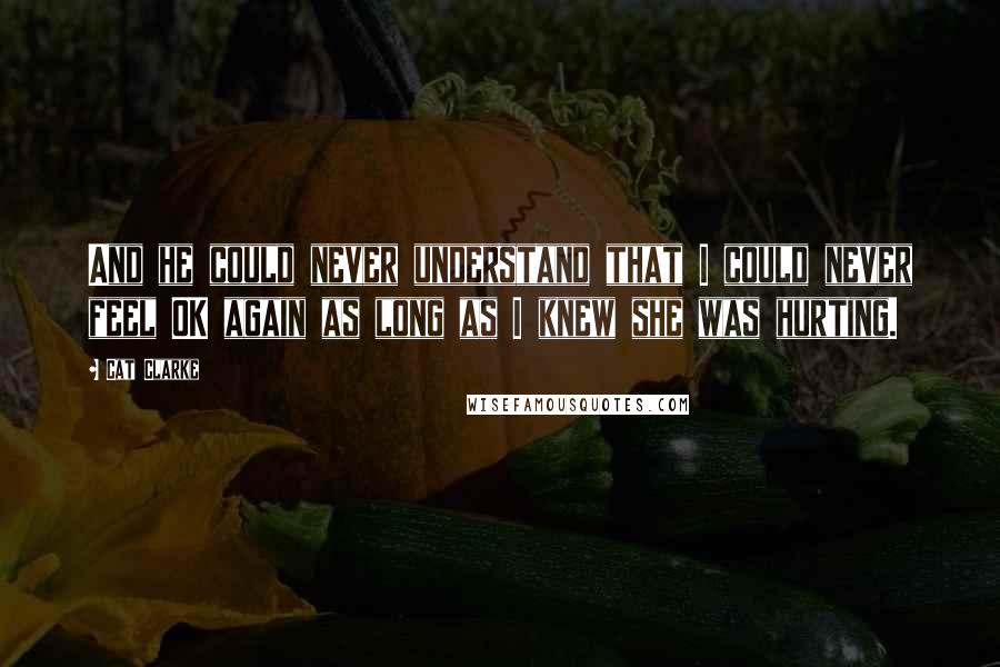 Cat Clarke Quotes: And he could never understand that I could never feel OK again as long as I knew she was hurting.