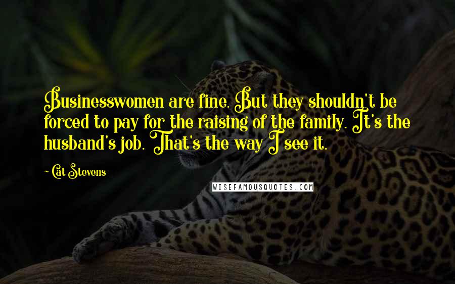 Cat Stevens Quotes: Businesswomen are fine. But they shouldn't be forced to pay for the raising of the family. It's the husband's job. That's the way I see it.