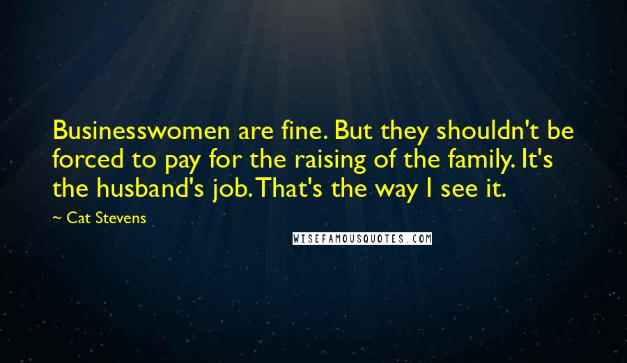 Cat Stevens Quotes: Businesswomen are fine. But they shouldn't be forced to pay for the raising of the family. It's the husband's job. That's the way I see it.