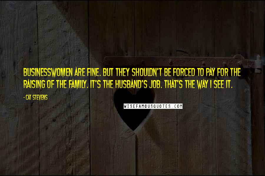 Cat Stevens Quotes: Businesswomen are fine. But they shouldn't be forced to pay for the raising of the family. It's the husband's job. That's the way I see it.