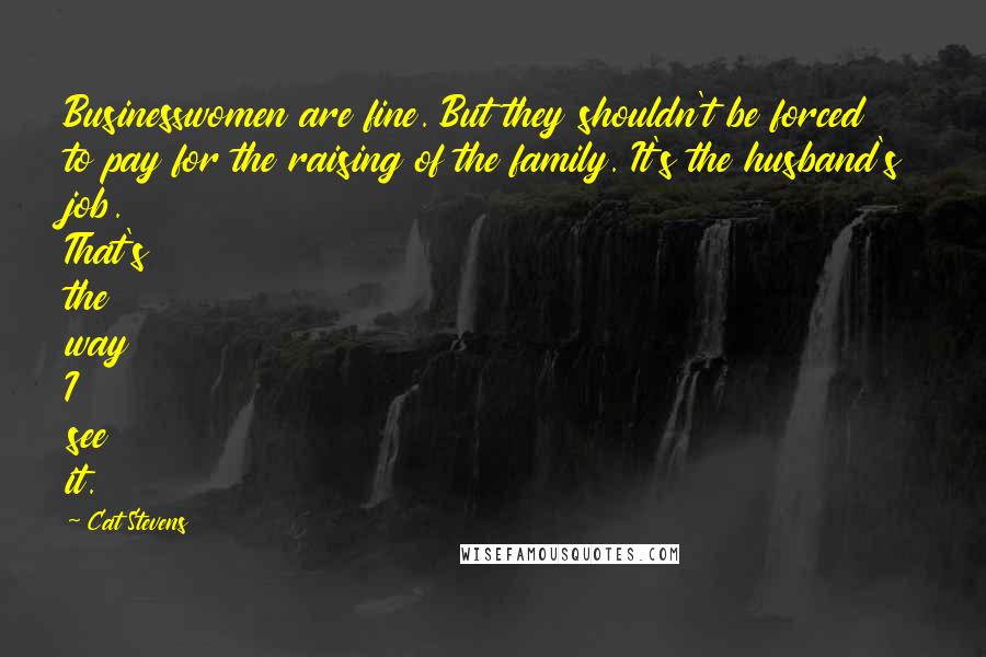 Cat Stevens Quotes: Businesswomen are fine. But they shouldn't be forced to pay for the raising of the family. It's the husband's job. That's the way I see it.