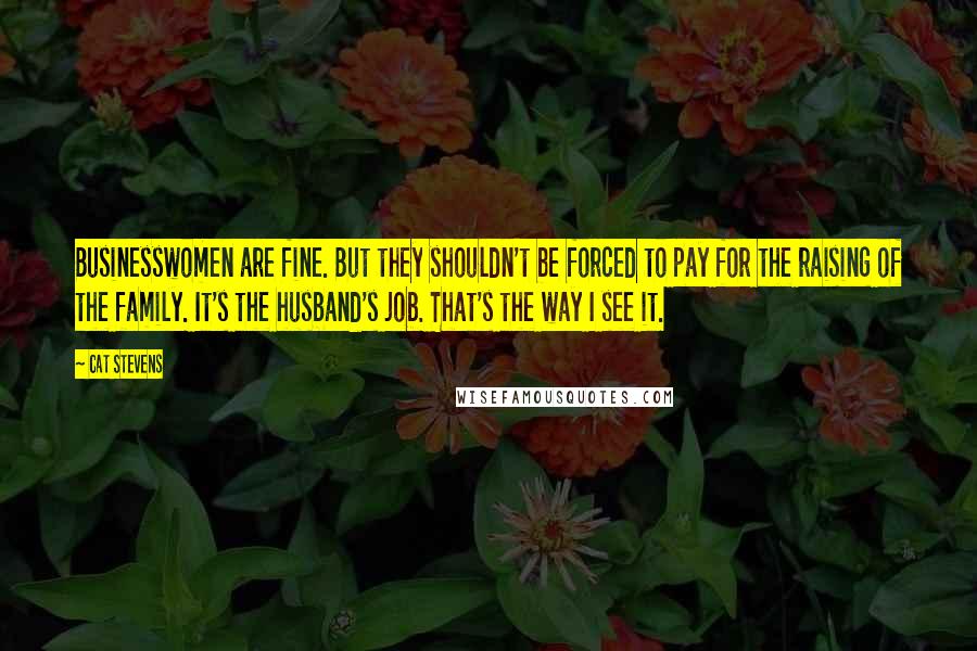 Cat Stevens Quotes: Businesswomen are fine. But they shouldn't be forced to pay for the raising of the family. It's the husband's job. That's the way I see it.