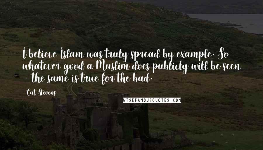 Cat Stevens Quotes: I believe Islam was truly spread by example. So whatever good a Muslim does publicly will be seen - the same is true for the bad.