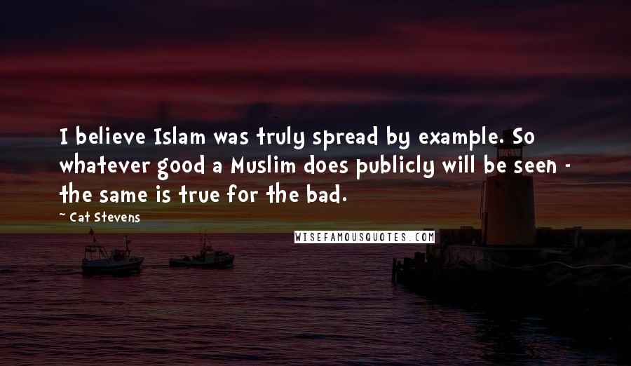 Cat Stevens Quotes: I believe Islam was truly spread by example. So whatever good a Muslim does publicly will be seen - the same is true for the bad.
