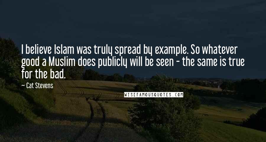 Cat Stevens Quotes: I believe Islam was truly spread by example. So whatever good a Muslim does publicly will be seen - the same is true for the bad.