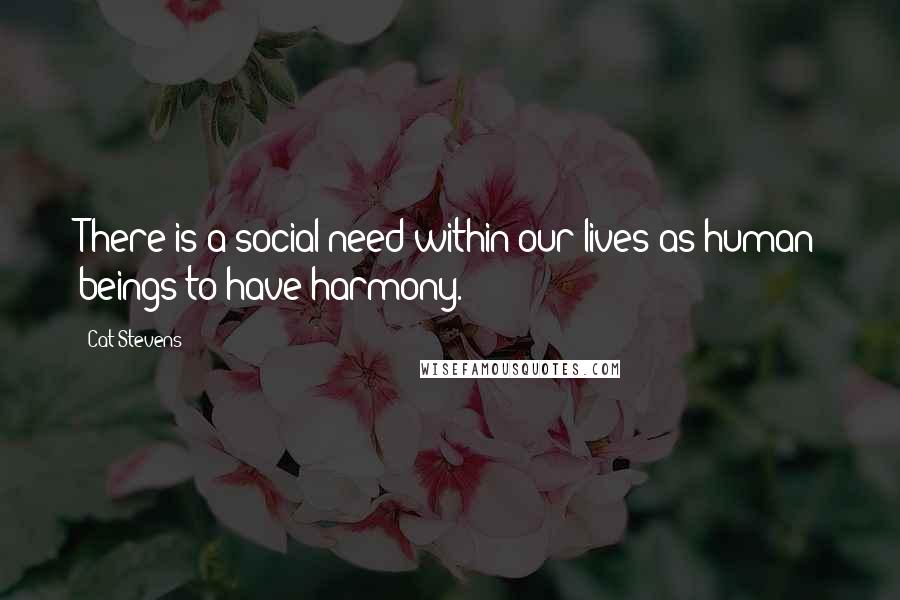 Cat Stevens Quotes: There is a social need within our lives as human beings to have harmony.