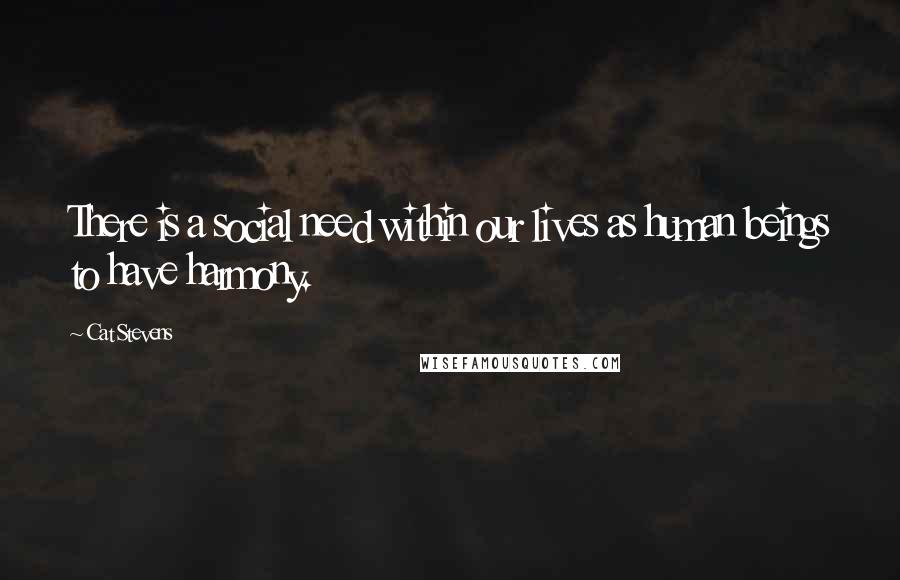 Cat Stevens Quotes: There is a social need within our lives as human beings to have harmony.