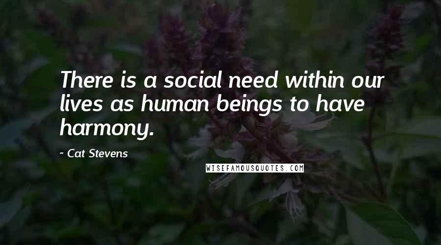 Cat Stevens Quotes: There is a social need within our lives as human beings to have harmony.