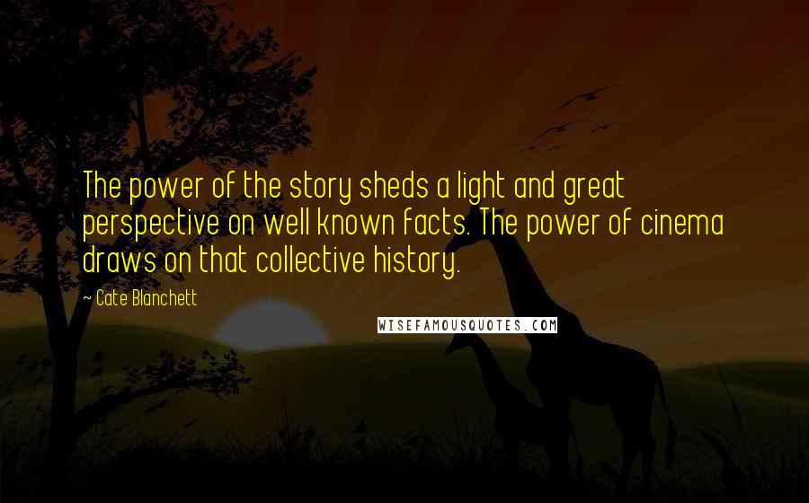Cate Blanchett Quotes: The power of the story sheds a light and great perspective on well known facts. The power of cinema draws on that collective history.
