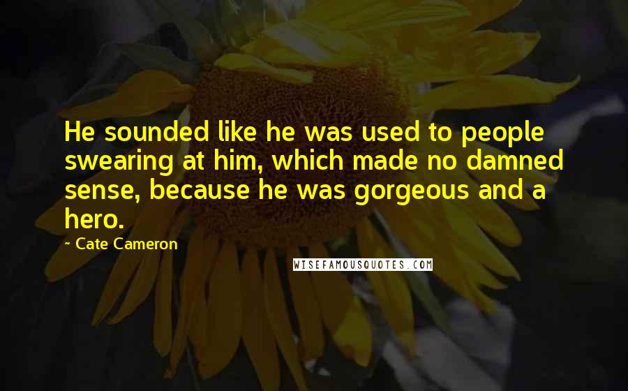 Cate Cameron Quotes: He sounded like he was used to people swearing at him, which made no damned sense, because he was gorgeous and a hero.