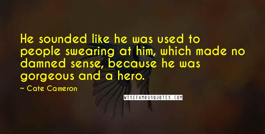 Cate Cameron Quotes: He sounded like he was used to people swearing at him, which made no damned sense, because he was gorgeous and a hero.