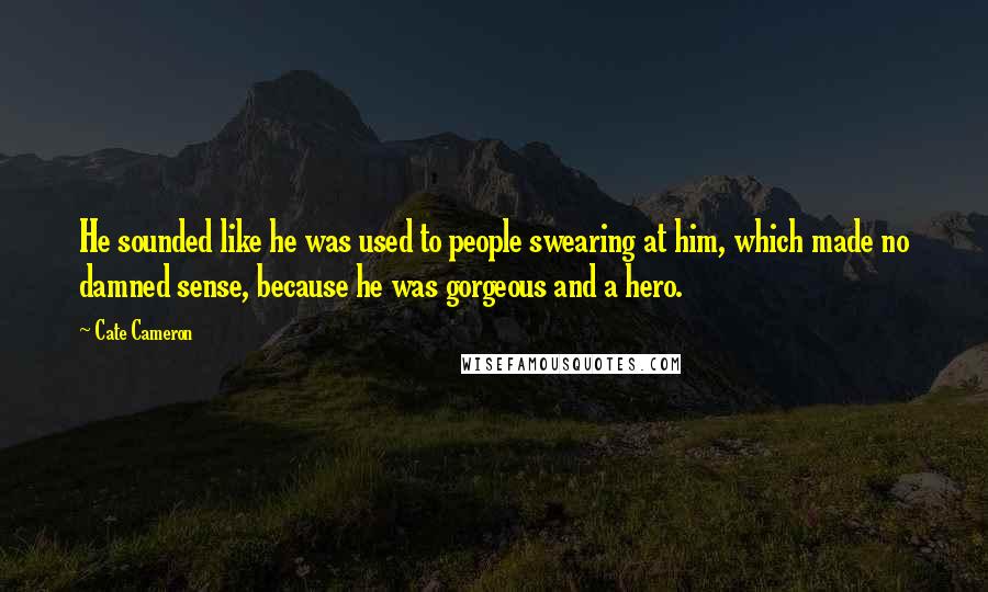 Cate Cameron Quotes: He sounded like he was used to people swearing at him, which made no damned sense, because he was gorgeous and a hero.