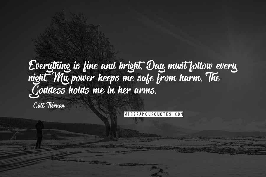 Cate Tiernan Quotes: Everything is fine and bright. Day must follow every night. My power keeps me safe from harm. The Goddess holds me in her arms.