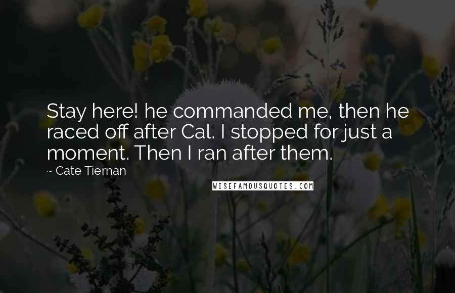 Cate Tiernan Quotes: Stay here! he commanded me, then he raced off after Cal. I stopped for just a moment. Then I ran after them.