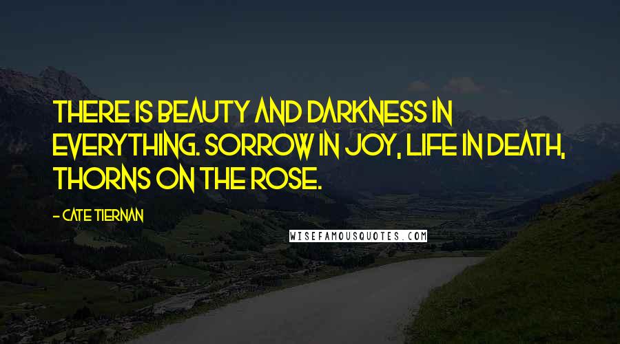 Cate Tiernan Quotes: There is beauty and darkness in everything. Sorrow in joy, life in death, thorns on the rose.