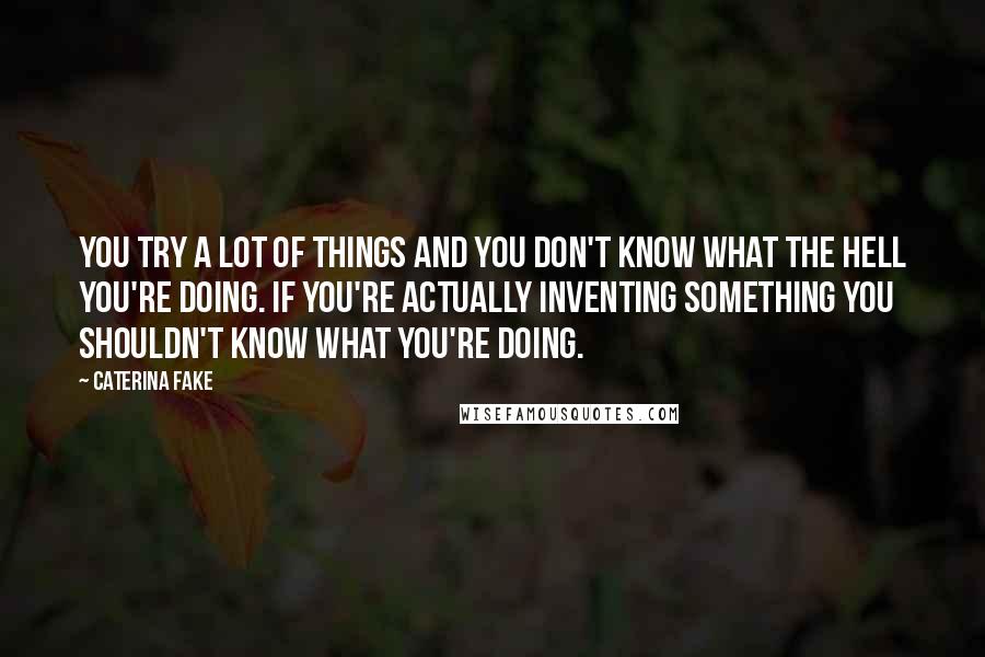 Caterina Fake Quotes: You try a lot of things and you don't know what the hell you're doing. If you're actually inventing something you shouldn't know what you're doing.