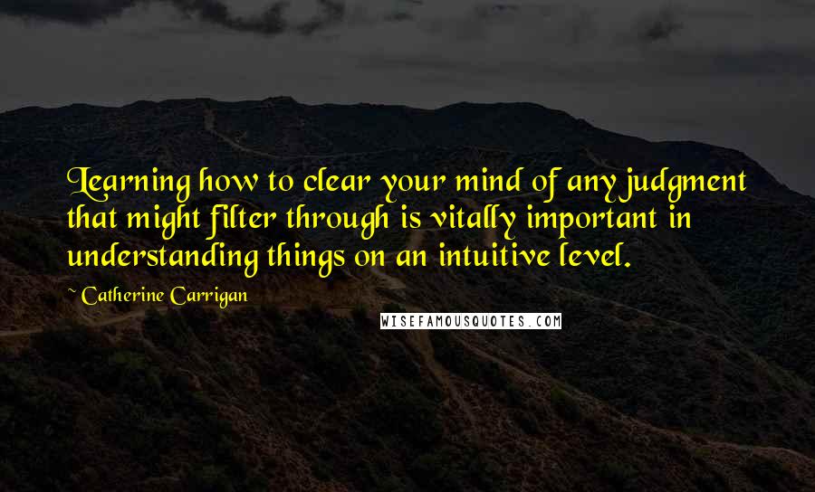 Catherine Carrigan Quotes: Learning how to clear your mind of any judgment that might filter through is vitally important in understanding things on an intuitive level.