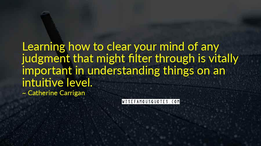 Catherine Carrigan Quotes: Learning how to clear your mind of any judgment that might filter through is vitally important in understanding things on an intuitive level.