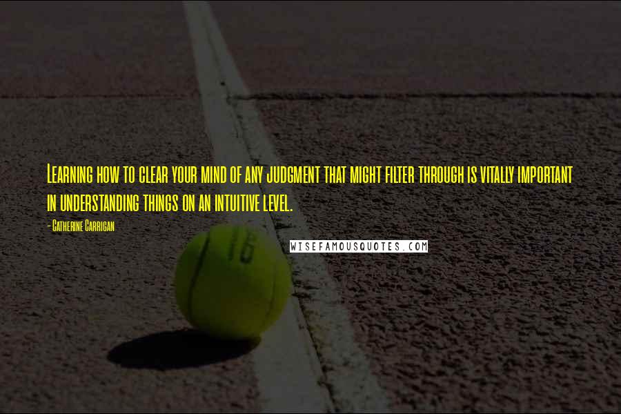 Catherine Carrigan Quotes: Learning how to clear your mind of any judgment that might filter through is vitally important in understanding things on an intuitive level.