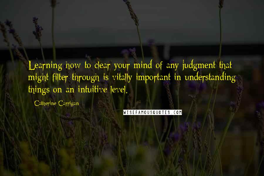 Catherine Carrigan Quotes: Learning how to clear your mind of any judgment that might filter through is vitally important in understanding things on an intuitive level.
