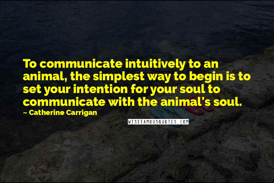 Catherine Carrigan Quotes: To communicate intuitively to an animal, the simplest way to begin is to set your intention for your soul to communicate with the animal's soul.