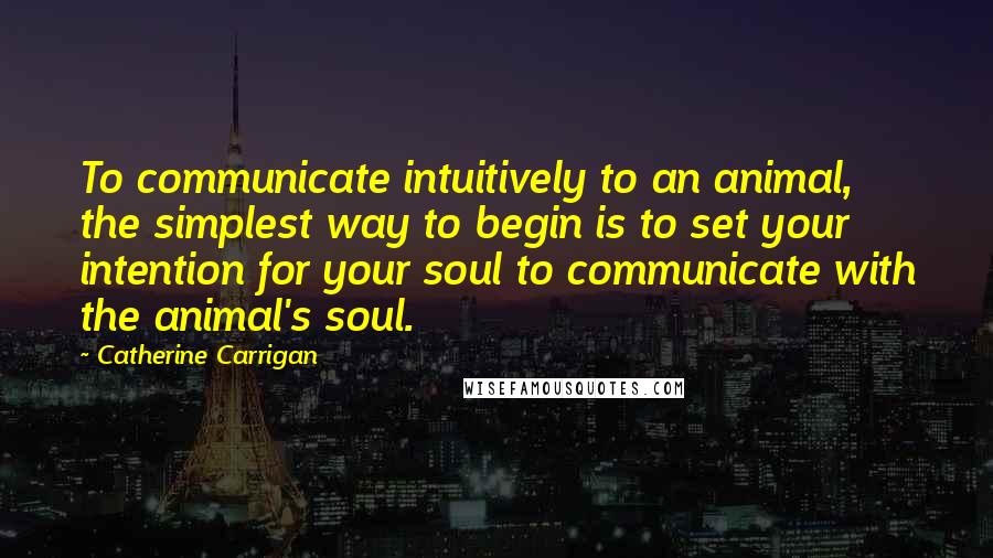 Catherine Carrigan Quotes: To communicate intuitively to an animal, the simplest way to begin is to set your intention for your soul to communicate with the animal's soul.