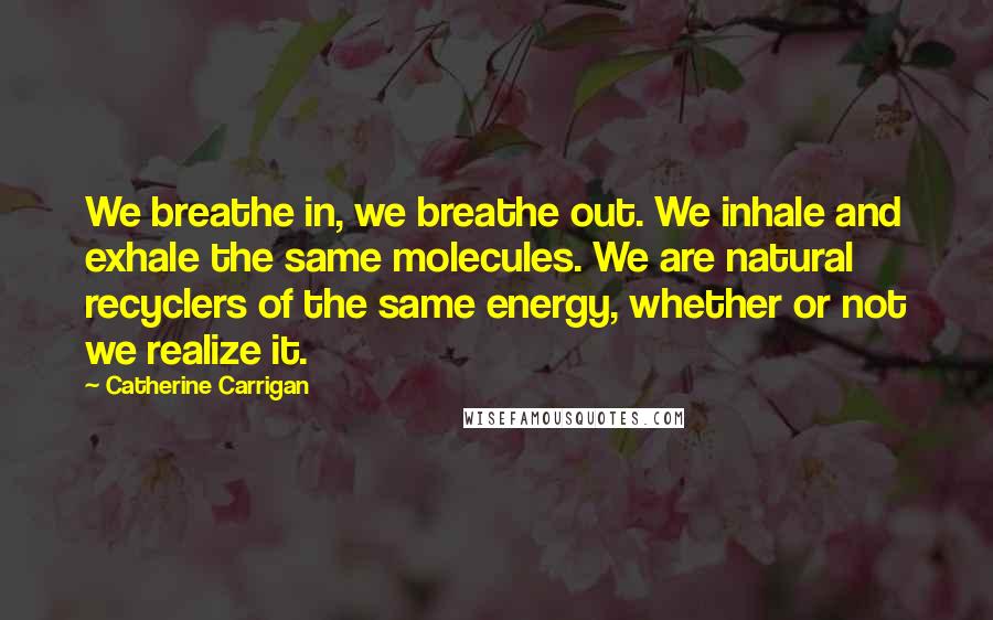 Catherine Carrigan Quotes: We breathe in, we breathe out. We inhale and exhale the same molecules. We are natural recyclers of the same energy, whether or not we realize it.