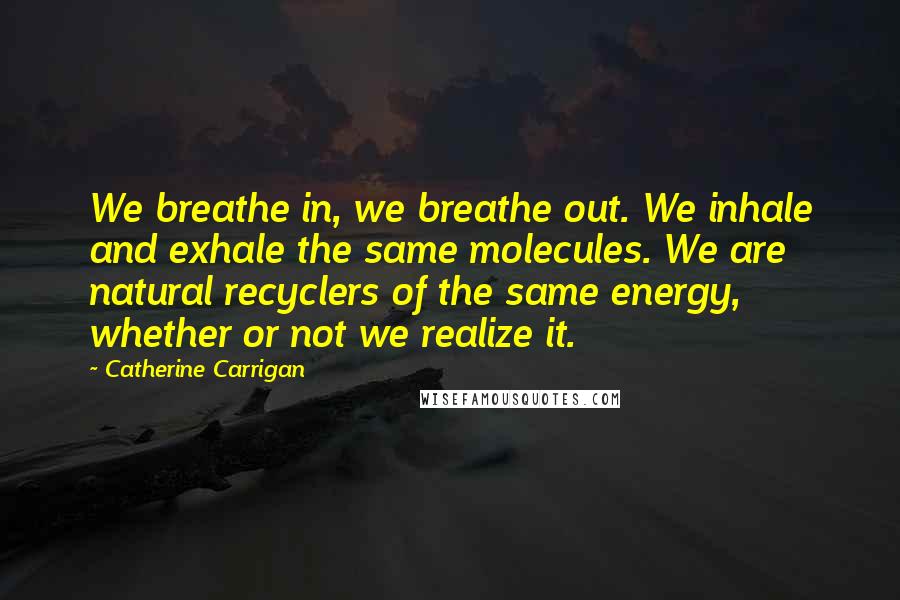 Catherine Carrigan Quotes: We breathe in, we breathe out. We inhale and exhale the same molecules. We are natural recyclers of the same energy, whether or not we realize it.