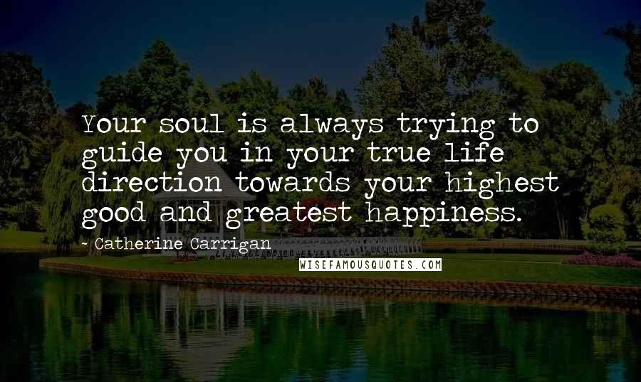 Catherine Carrigan Quotes: Your soul is always trying to guide you in your true life direction towards your highest good and greatest happiness.