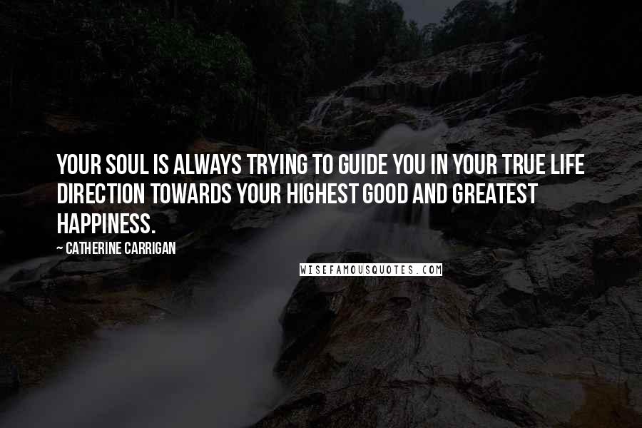 Catherine Carrigan Quotes: Your soul is always trying to guide you in your true life direction towards your highest good and greatest happiness.