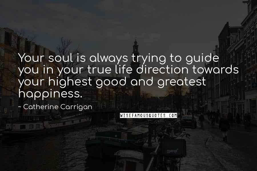 Catherine Carrigan Quotes: Your soul is always trying to guide you in your true life direction towards your highest good and greatest happiness.