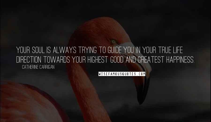 Catherine Carrigan Quotes: Your soul is always trying to guide you in your true life direction towards your highest good and greatest happiness.