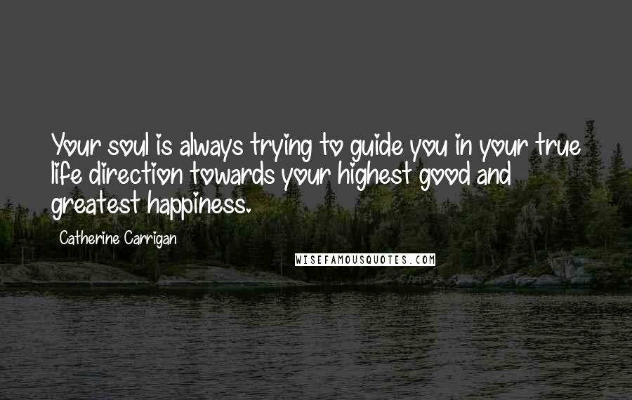 Catherine Carrigan Quotes: Your soul is always trying to guide you in your true life direction towards your highest good and greatest happiness.