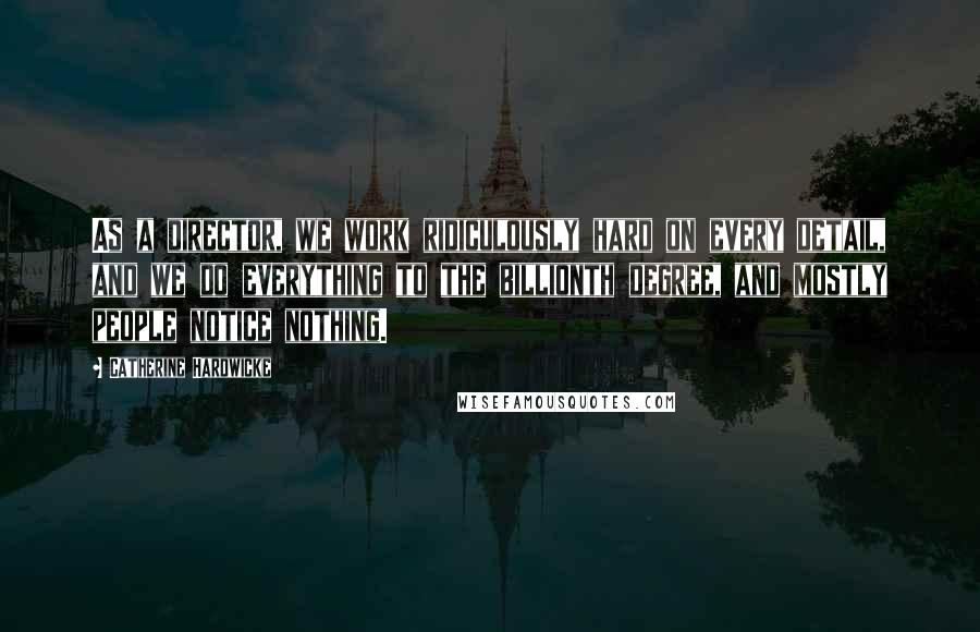 Catherine Hardwicke Quotes: As a director, we work ridiculously hard on every detail, and we do everything to the billionth degree, and mostly people notice nothing.