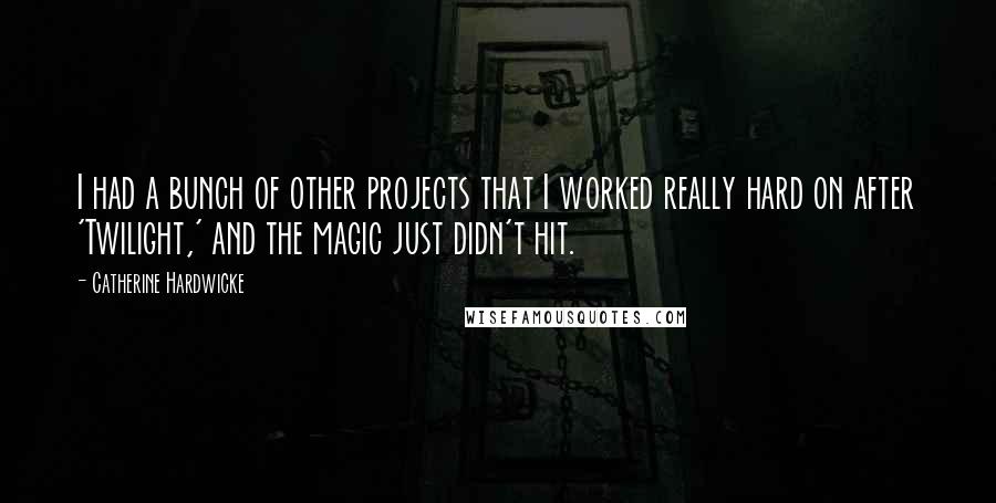 Catherine Hardwicke Quotes: I had a bunch of other projects that I worked really hard on after 'Twilight,' and the magic just didn't hit.