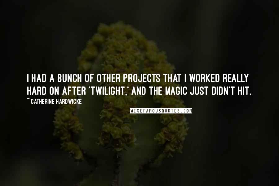 Catherine Hardwicke Quotes: I had a bunch of other projects that I worked really hard on after 'Twilight,' and the magic just didn't hit.