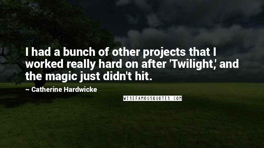 Catherine Hardwicke Quotes: I had a bunch of other projects that I worked really hard on after 'Twilight,' and the magic just didn't hit.