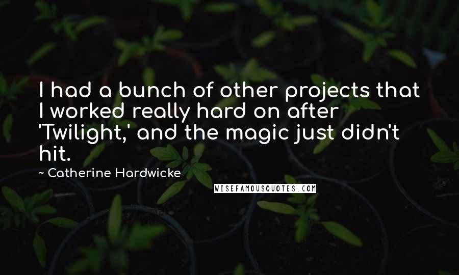 Catherine Hardwicke Quotes: I had a bunch of other projects that I worked really hard on after 'Twilight,' and the magic just didn't hit.