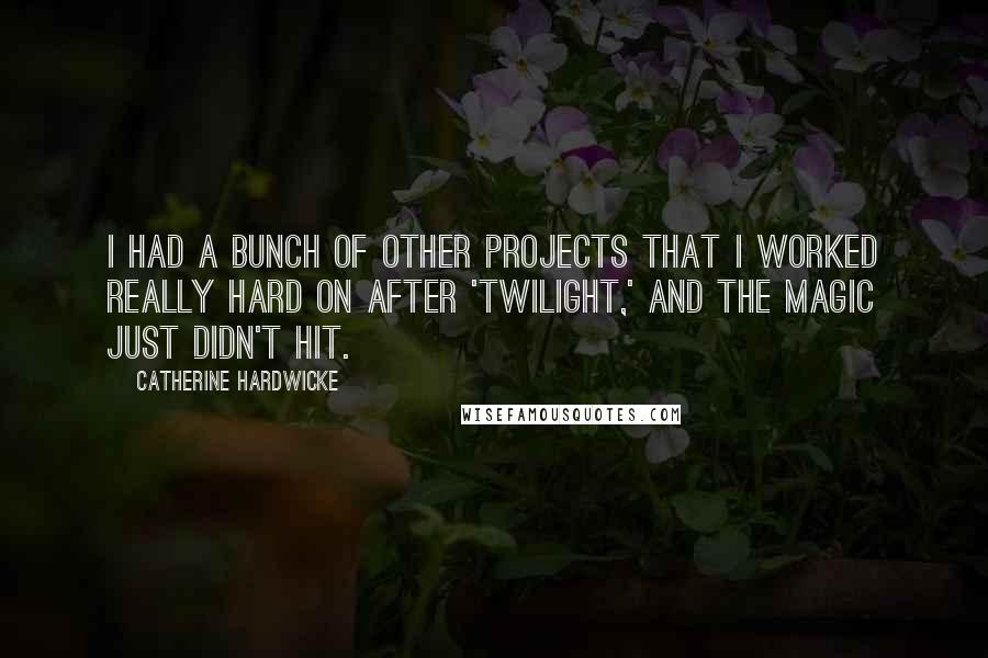 Catherine Hardwicke Quotes: I had a bunch of other projects that I worked really hard on after 'Twilight,' and the magic just didn't hit.