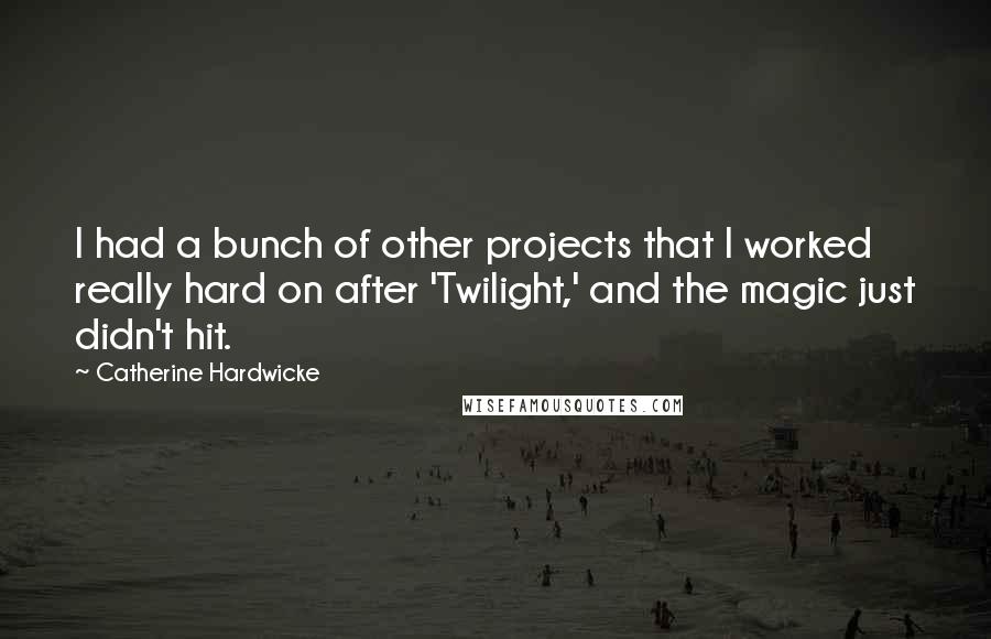 Catherine Hardwicke Quotes: I had a bunch of other projects that I worked really hard on after 'Twilight,' and the magic just didn't hit.