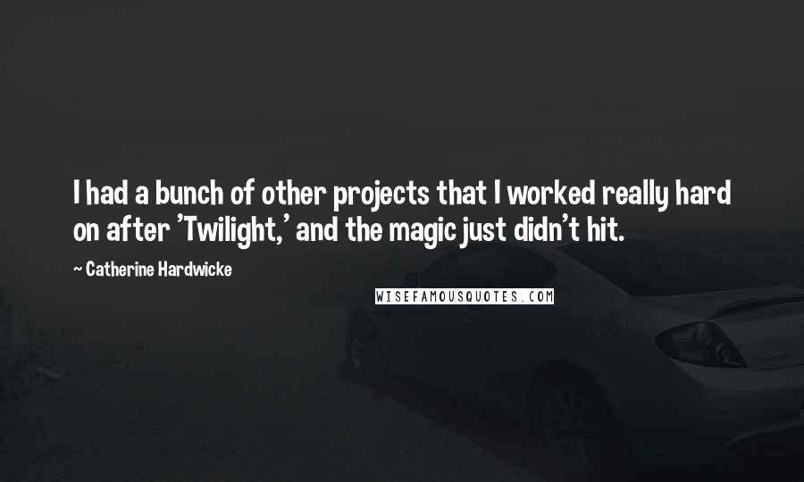 Catherine Hardwicke Quotes: I had a bunch of other projects that I worked really hard on after 'Twilight,' and the magic just didn't hit.