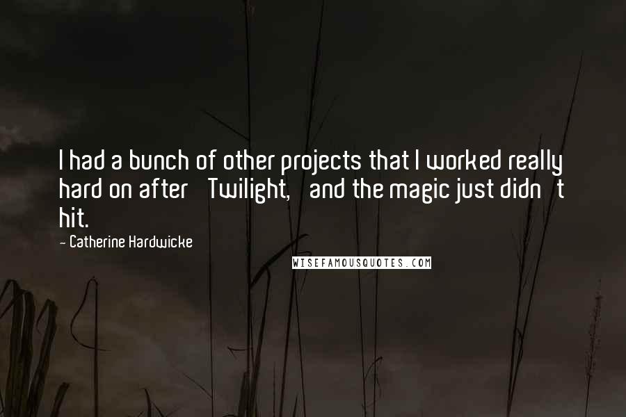 Catherine Hardwicke Quotes: I had a bunch of other projects that I worked really hard on after 'Twilight,' and the magic just didn't hit.