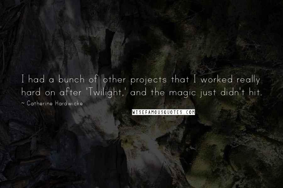 Catherine Hardwicke Quotes: I had a bunch of other projects that I worked really hard on after 'Twilight,' and the magic just didn't hit.