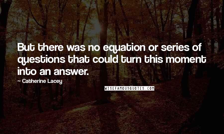 Catherine Lacey Quotes: But there was no equation or series of questions that could turn this moment into an answer.