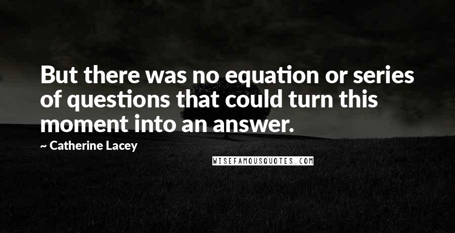 Catherine Lacey Quotes: But there was no equation or series of questions that could turn this moment into an answer.