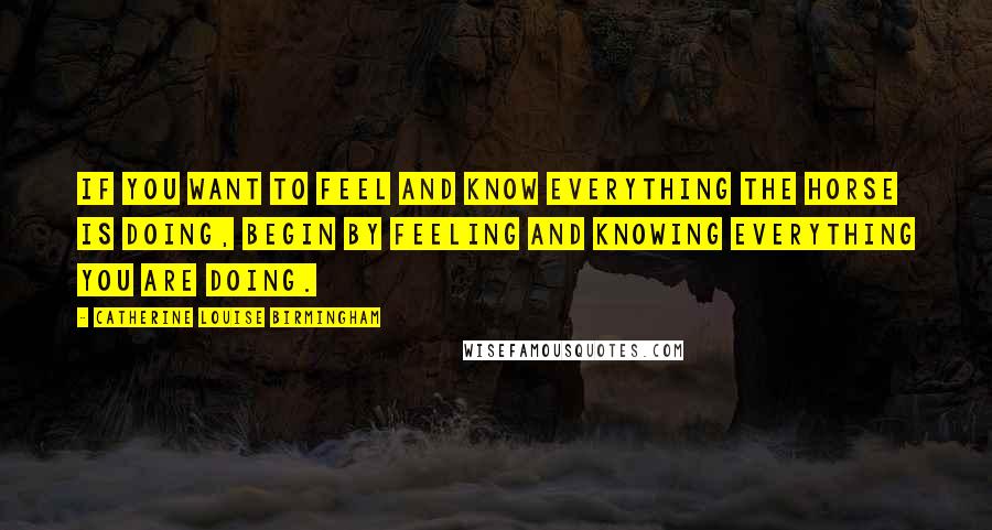 Catherine Louise Birmingham Quotes: If you want to feel and know everything the horse is doing, begin by feeling and knowing everything you are doing.