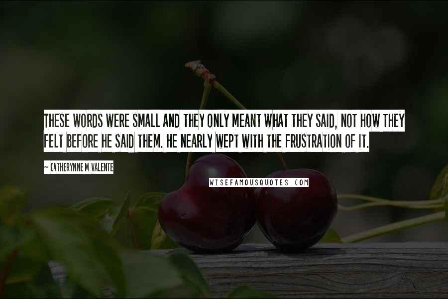 Catherynne M Valente Quotes: These words were small and they only meant what they said, not how they felt before he said them. He nearly wept with the frustration of it.