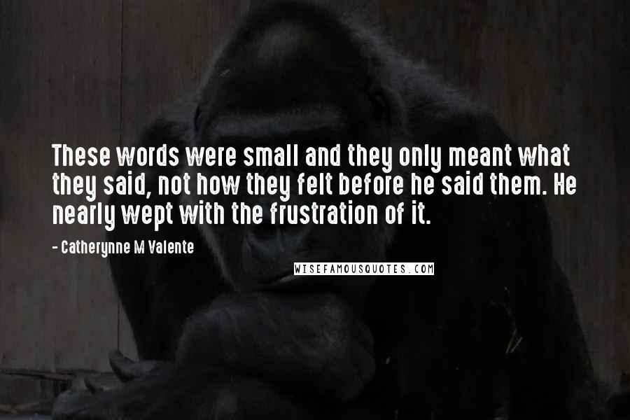 Catherynne M Valente Quotes: These words were small and they only meant what they said, not how they felt before he said them. He nearly wept with the frustration of it.