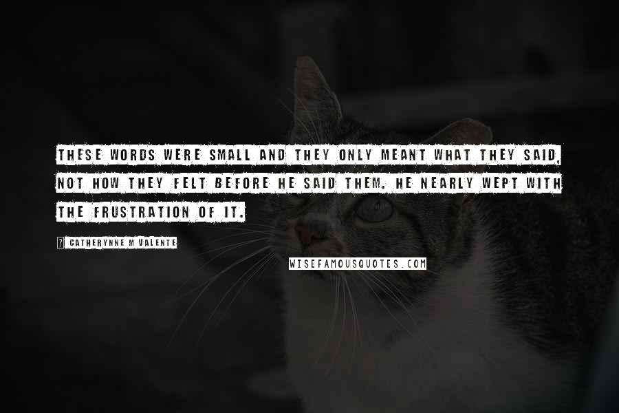 Catherynne M Valente Quotes: These words were small and they only meant what they said, not how they felt before he said them. He nearly wept with the frustration of it.