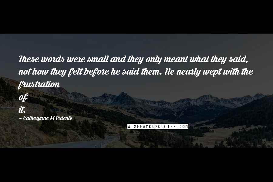 Catherynne M Valente Quotes: These words were small and they only meant what they said, not how they felt before he said them. He nearly wept with the frustration of it.